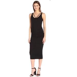 NWT MICHAEL STARS Women’s Front To Back Black Ruched Midi dress